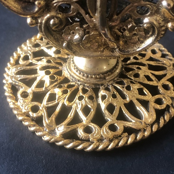 Vintage 9.5” Gold Metal Ormolu Filigree Perfume Bottle Ornate Rose - Picture 5 of 11